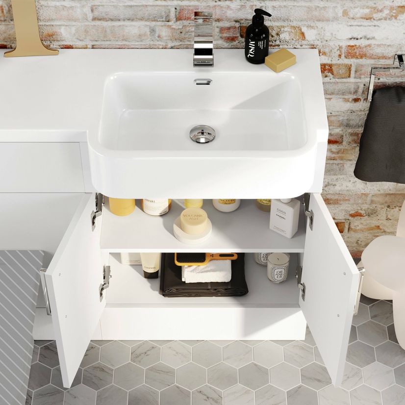 Harper Gloss White Basin Vanity and Back To Wall Toilet Unit 1200mm - Right Handed