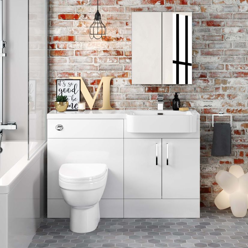 Harper Gloss White Combination Vanity Basin and Seattle Toilet 1200mm - Right Handed