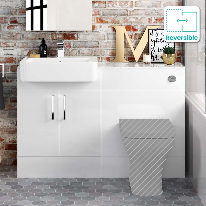 Harper Gloss White Basin Vanity with Marble Top & Back To Wall Unit 1200mm