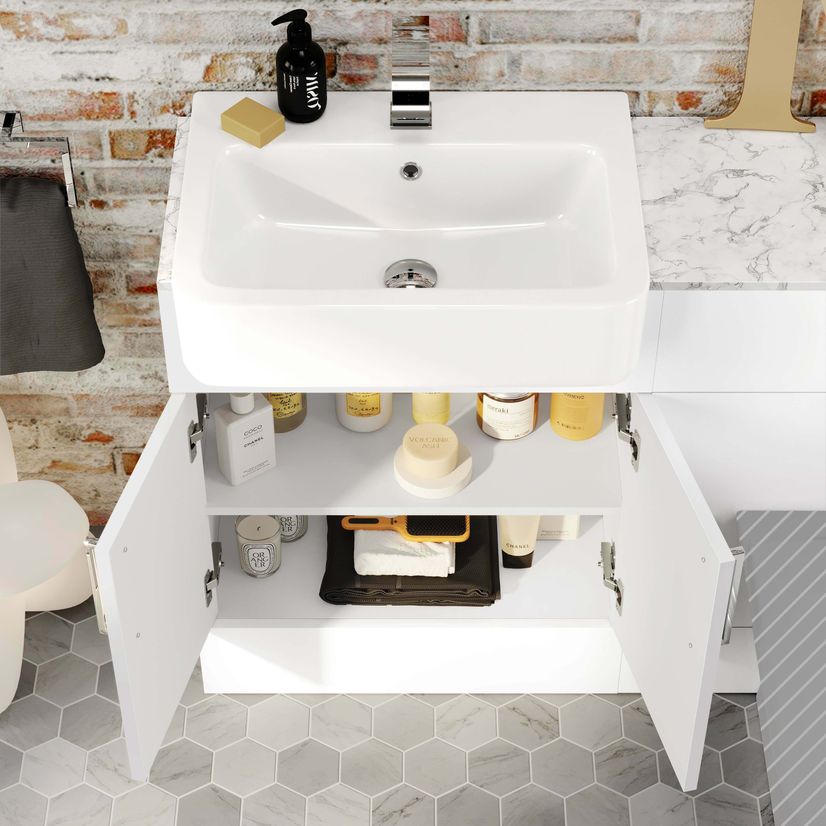 Harper Gloss White Basin Vanity with Marble Top & Back To Wall Unit 1200mm