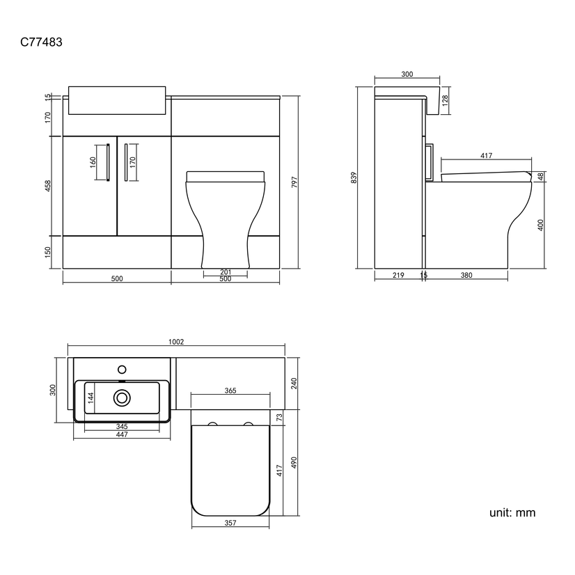 Harper Charcoal Elm Combination Vanity Basin & Atlanta Toilet 1000mm