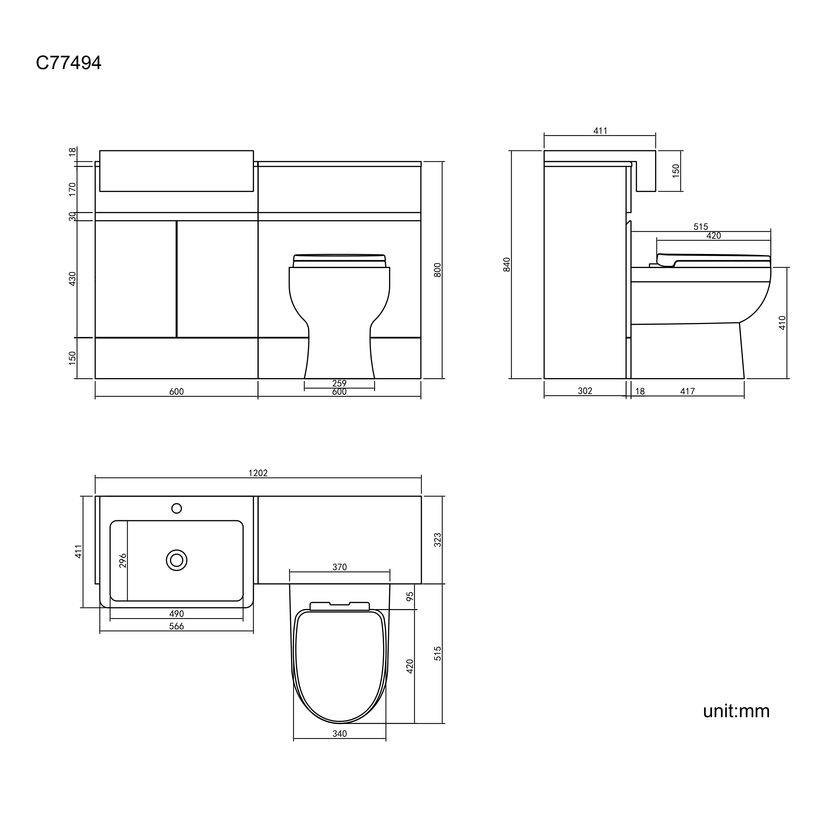 Foster Gloss White Combination Vanity Basin and Seattle Toilet 1200mm