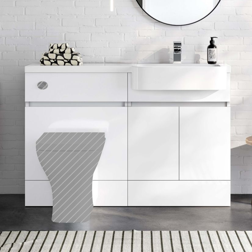 Foster Gloss White Basin Vanity With Back To Wall Unit 1200mm - Right Handed