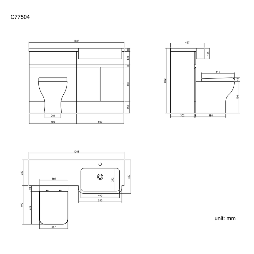 Foster Gloss White Combination Vanity Basin and Atlanta Toilet 1200mm - Right Handed