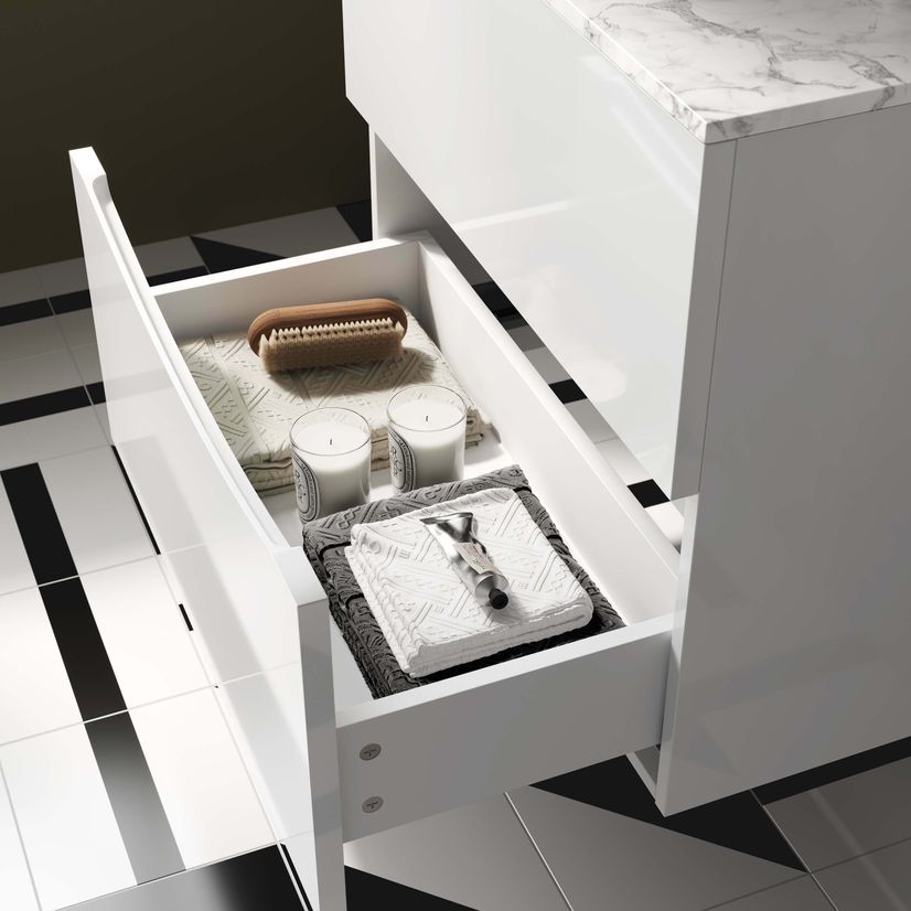 Austin Gloss White Drawer with Marble Top 600mm - Excludes Counter Top Basin