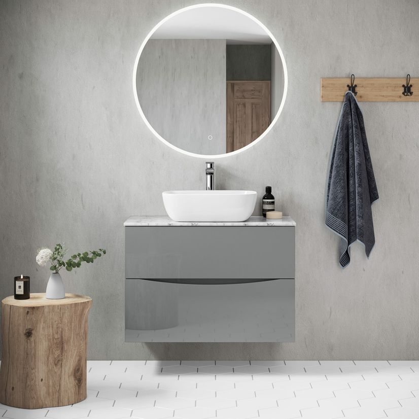 Austin Stone Grey Wall Hung Drawer Vanity with Marble Top & Curved Counter Top Basin 800mm
