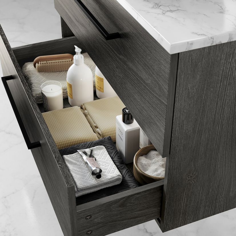 Elba Charcoal Elm Wall Hung Drawer 800mm Excludes Counter Top Basin - Black Accents
