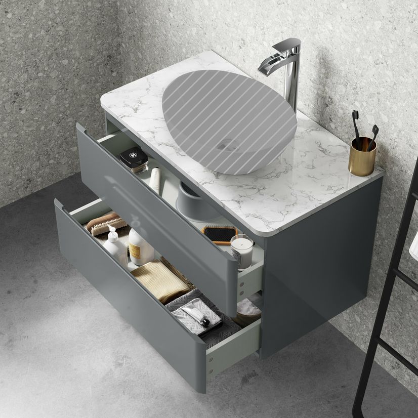 Corsica Storm Grey Wall Hung Drawer with Marble Top 800mm - Excludes Counter Top Basin