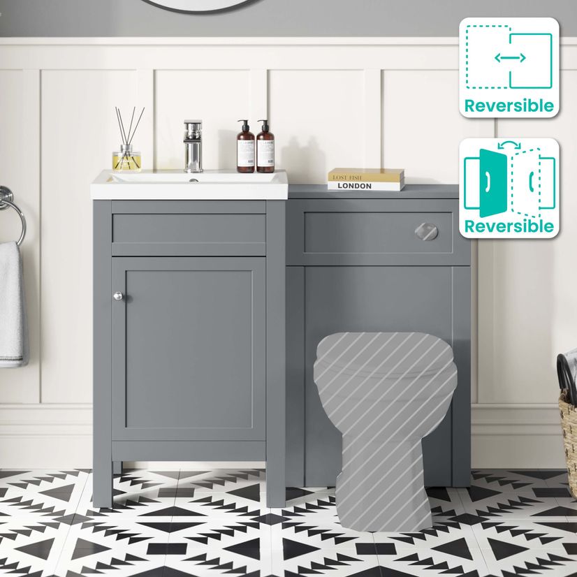 Bermuda Dove Grey Basin Vanity and Back To Wall Unit 1000mm (Excludes Pan & Cistern)