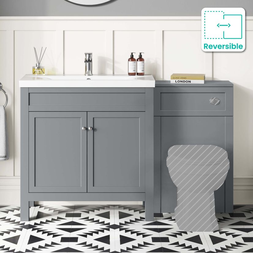 Bermuda Dove Grey Basin Vanity and Back To Wall Unit 1300mm (Excludes Pan & Cistern)