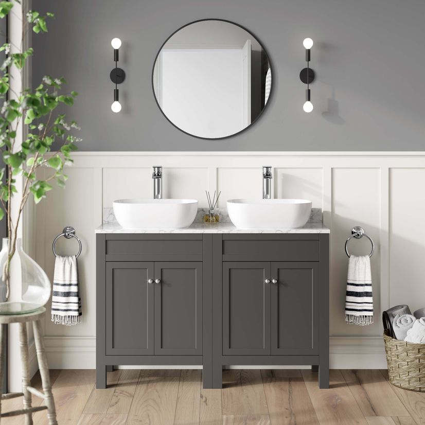 Bermuda Graphite Grey Vanity with Marble Top & Curved Counter Top Basin 1200mm