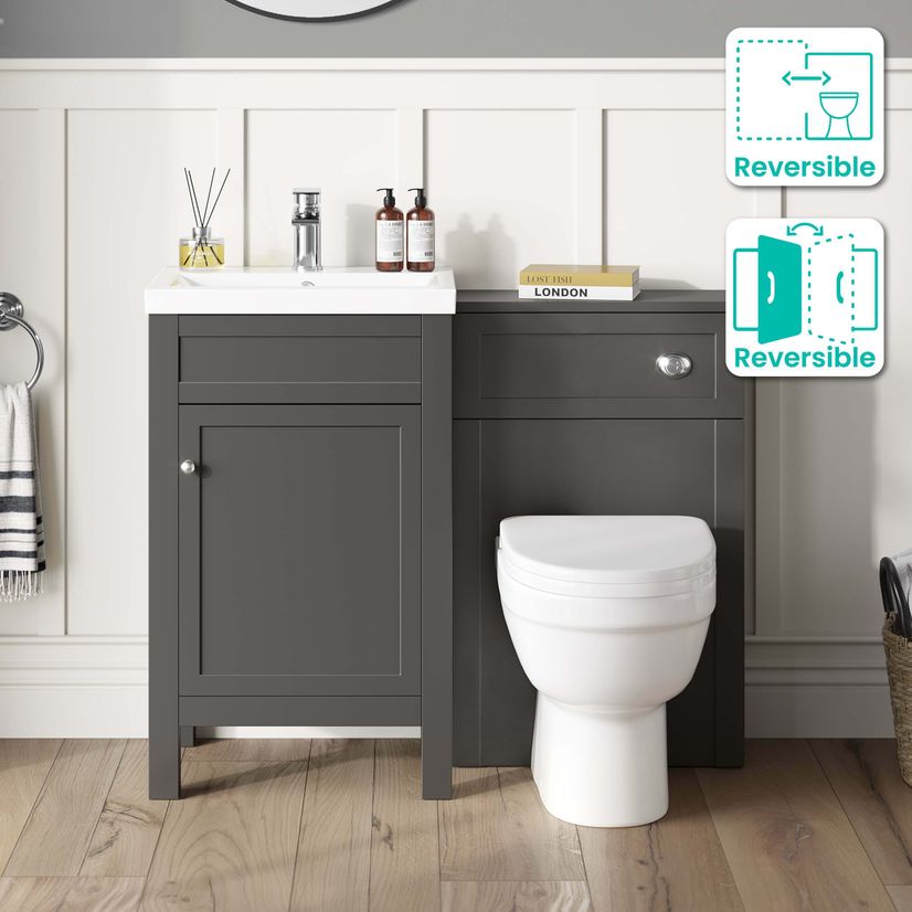 Bermuda Graphite Grey Combination Vanity Basin and Seattle Toilet 1000mm