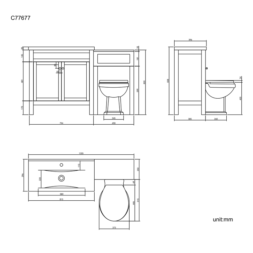 Bermuda Graphite Grey Combination Vanity Basin and Hudson Toilet 1300mm