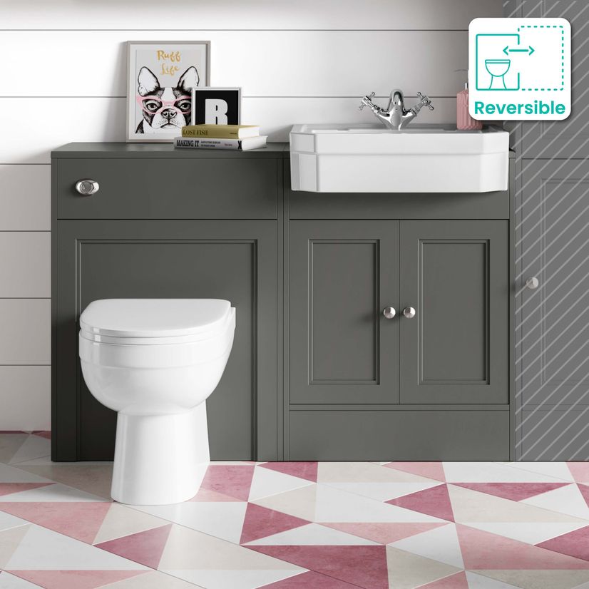 Monaco Graphite Grey Combination Vanity Traditional Basin and Seattle Toilet 1200mm