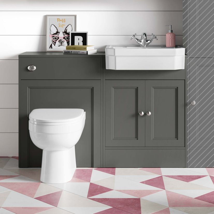 Monaco Graphite Grey Combination Vanity Traditional Basin and Seattle Toilet 1200mm