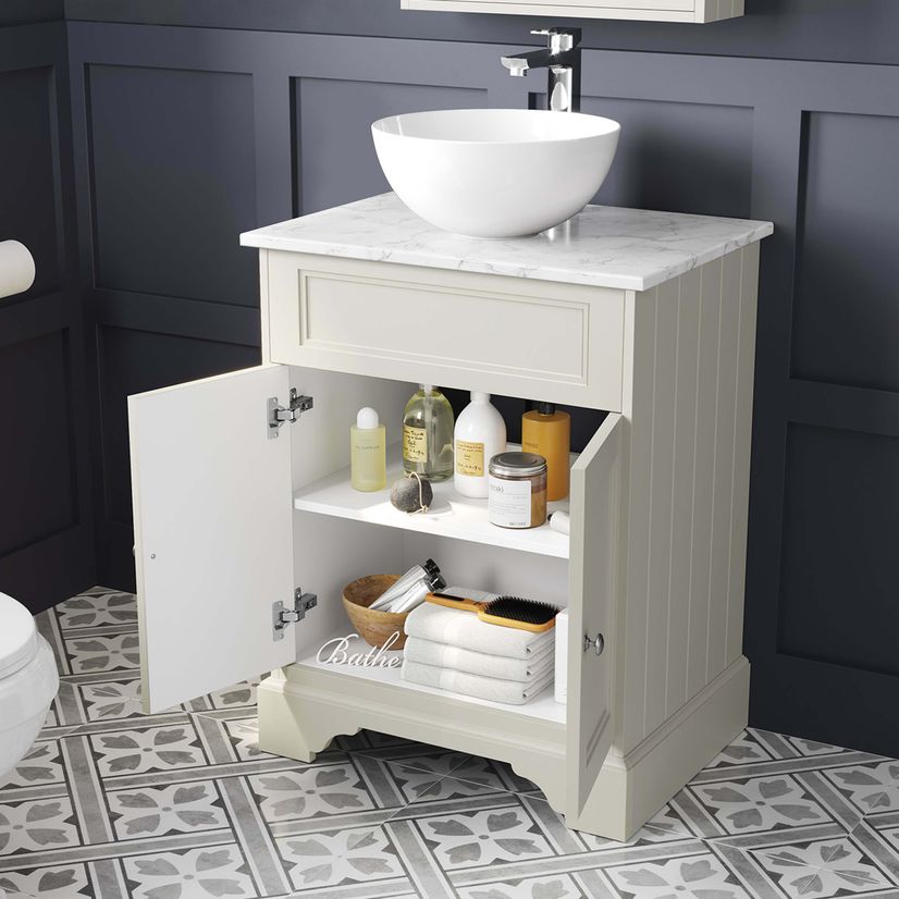 Lucia Chalk White Vanity with Marble Top & Round Counter Top Basin 640mm