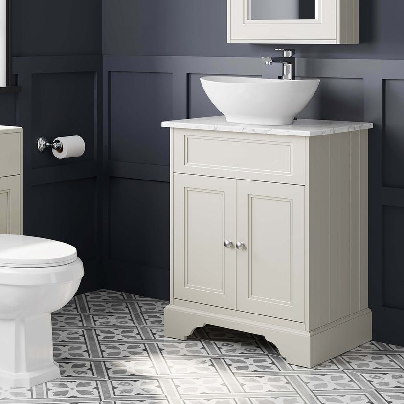 Lucia Chalk White Vanity with Marble Top & Oval Counter Top Basin 640mm