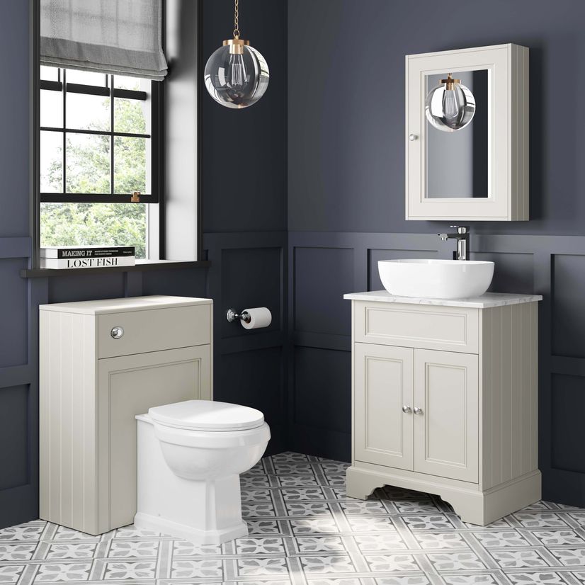 Lucia Chalk White Vanity with Marble Top & Curved Counter Top Basin 640mm