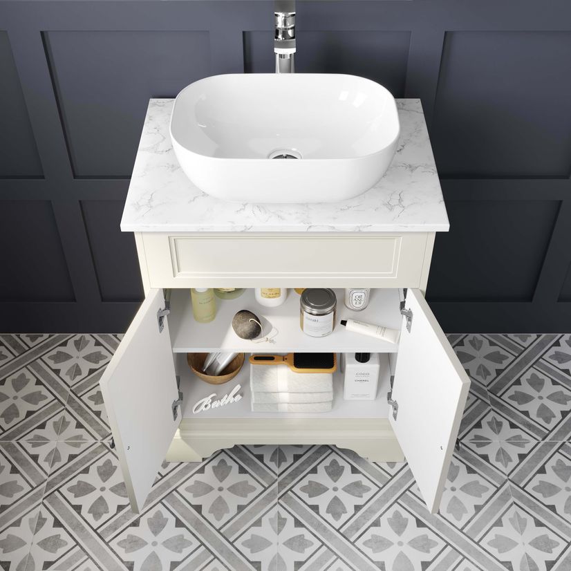 Lucia Chalk White Vanity with Marble Top & Curved Counter Top Basin 640mm