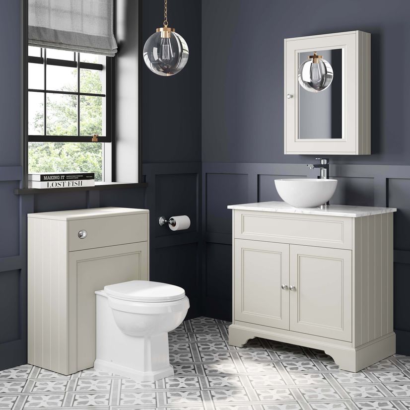 Lucia Chalk White Vanity with Marble Top & Round Counter Top Basin 840mm