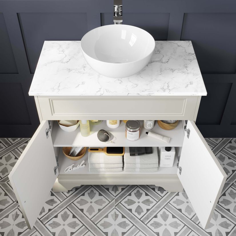 Lucia Chalk White Vanity with Marble Top & Round Counter Top Basin 840mm