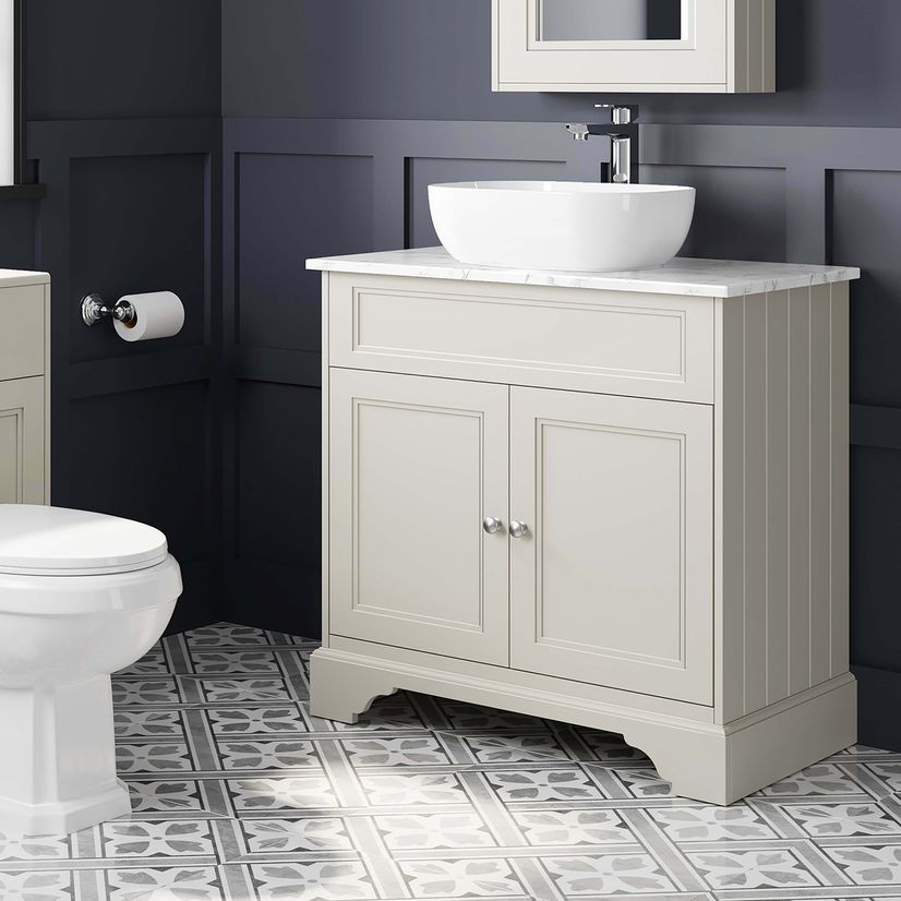 Lucia Chalk White Vanity with Marble Top & Curved Counter Top Basin 840mm
