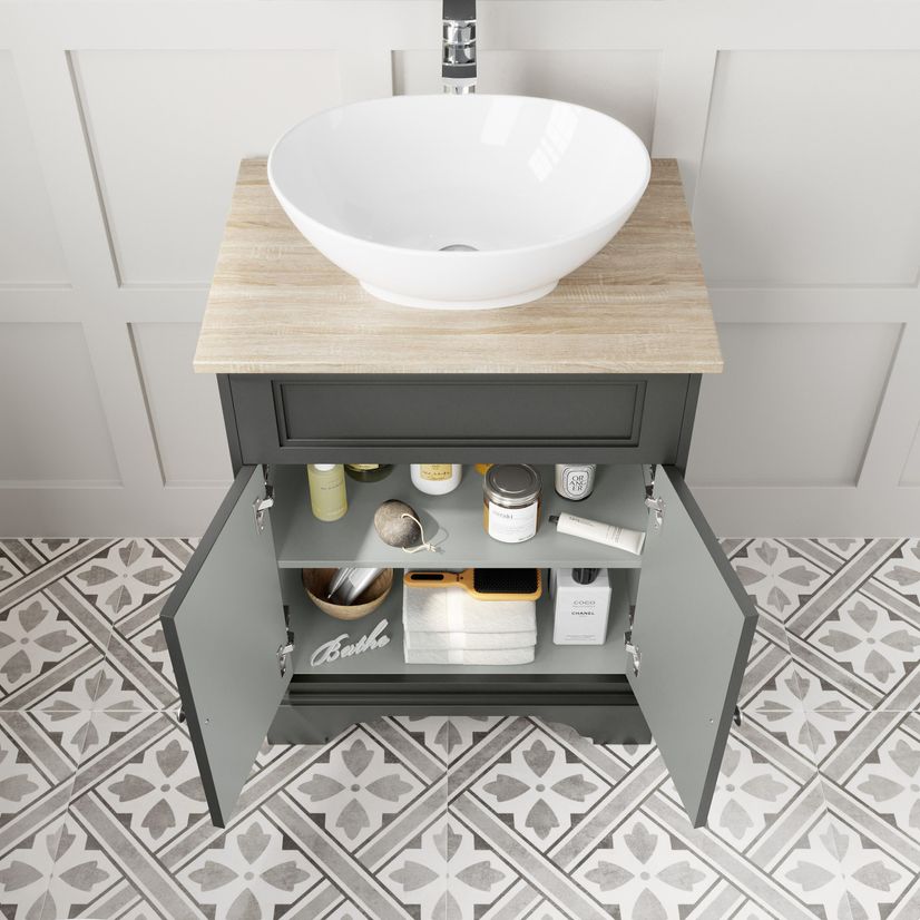 Lucia Graphite Grey Vanity with Oak Effect Top & Oval Counter Top Basin 640mm