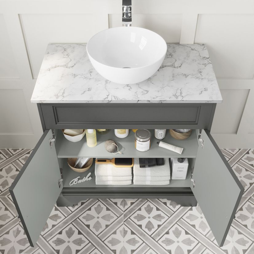 Lucia Graphite Grey Vanity with Marble Top & Round Counter Top Basin 840mm