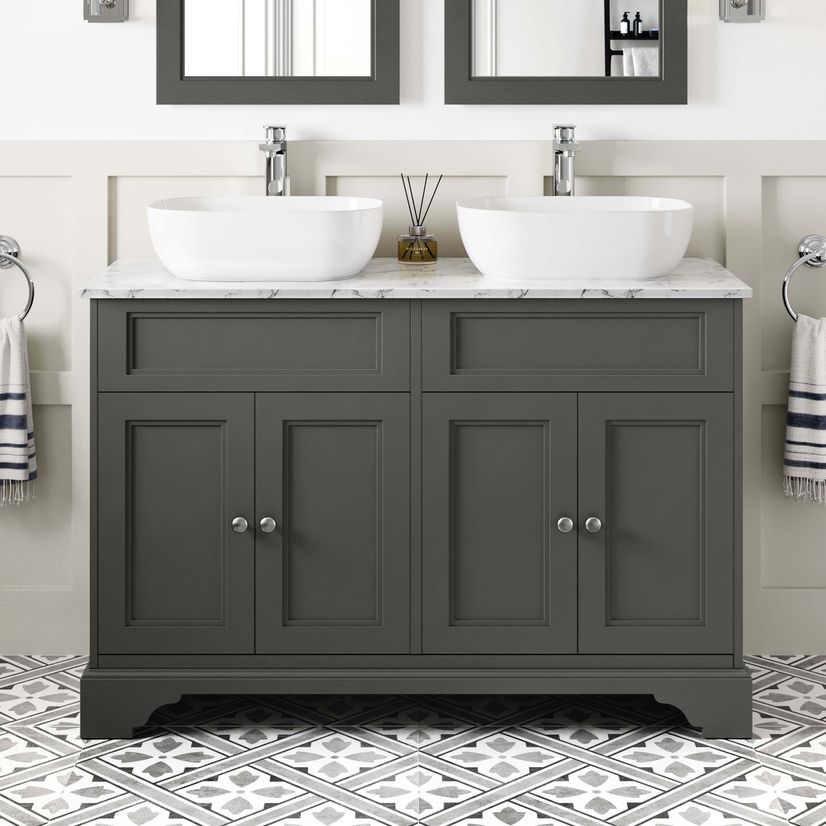 Lucia Graphite Grey Double Vanity with Marble Top & Curved Counter Top Basin 1200mm