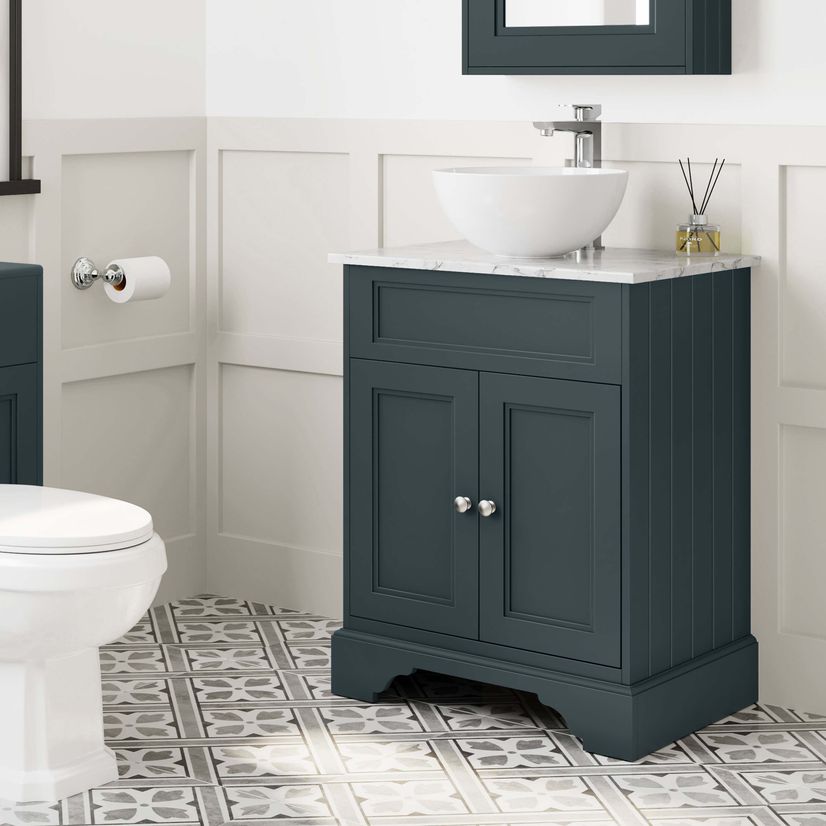Lucia Inky Blue Vanity with Marble Top & Round Counter Top Basin 640mm