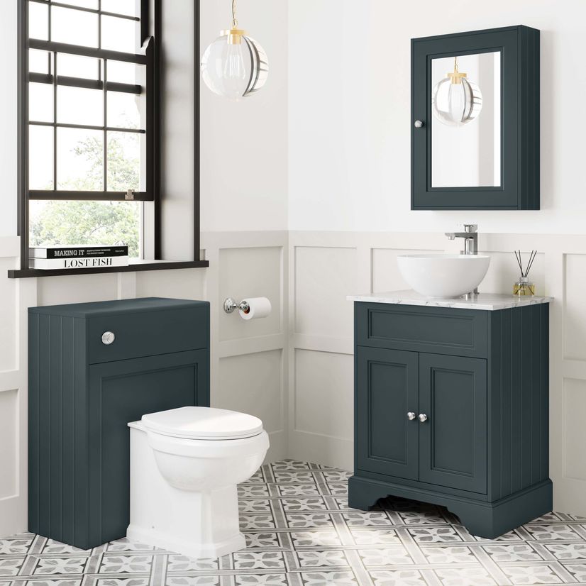 Lucia Inky Blue Vanity with Marble Top & Round Counter Top Basin 640mm