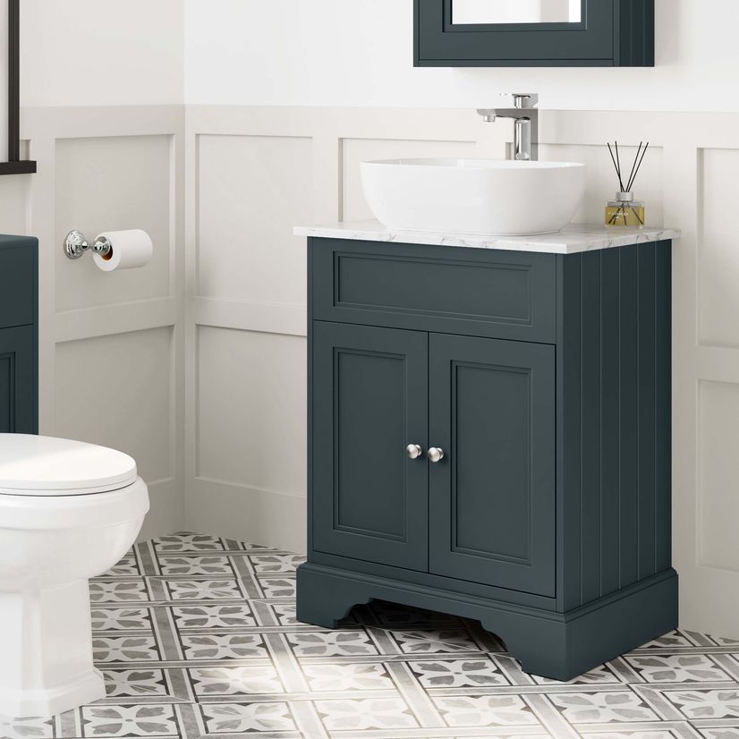Lucia Inky Blue Vanity with Marble Top & Curved Counter Top Basin 640mm