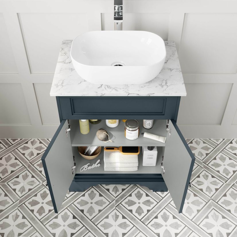 Lucia Inky Blue Vanity with Marble Top & Curved Counter Top Basin 640mm