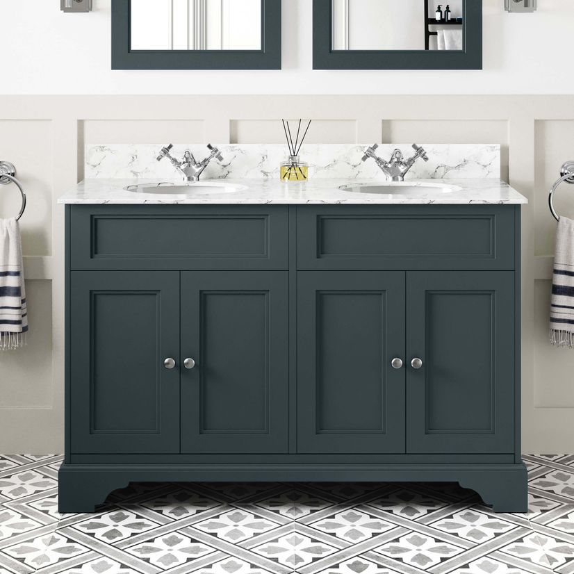 Lucia Inky Blue Double Vanity with Marble Top & Undermount Basins 1200mm
