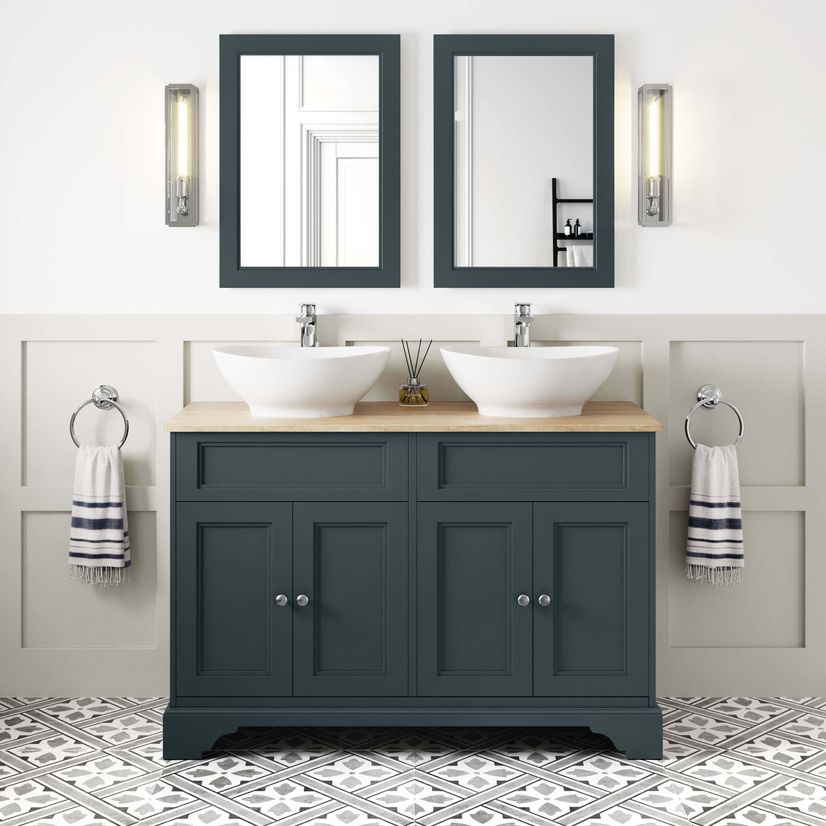 Lucia Inky Blue Double Vanity with Oak Effect Top & Oval Counter Top Basin 1200mm