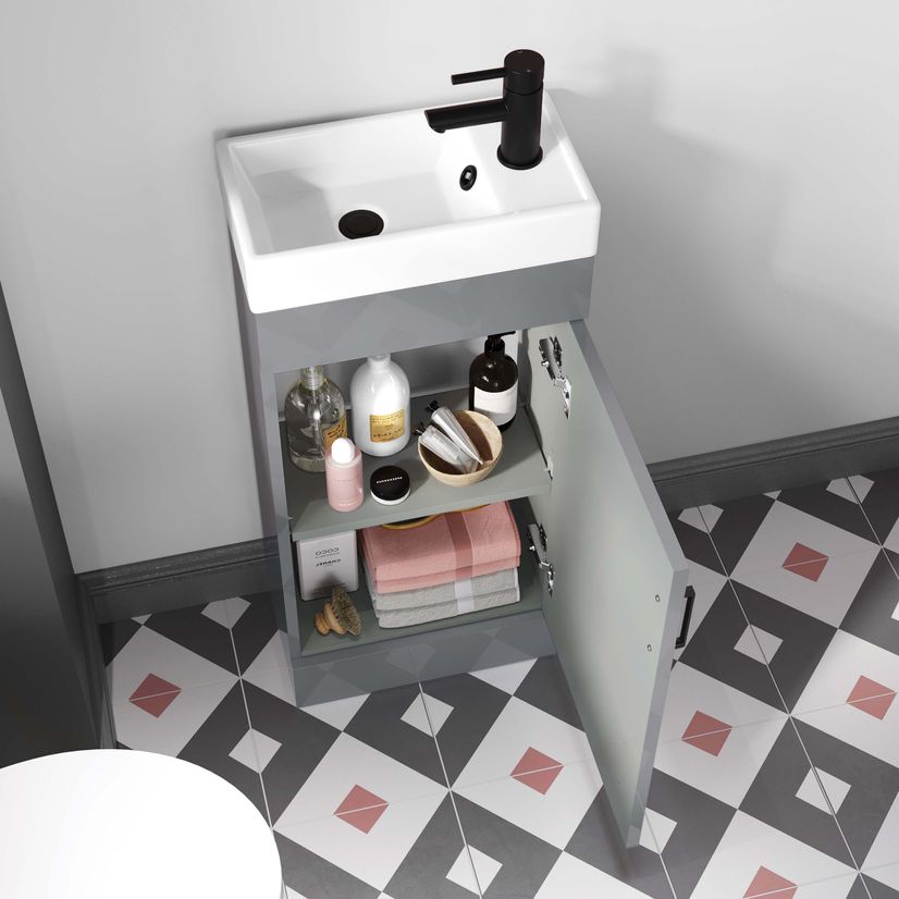 Quartz Stone Grey Cloakroom Floor Standing Basin Vanity 400mm - Black Accents