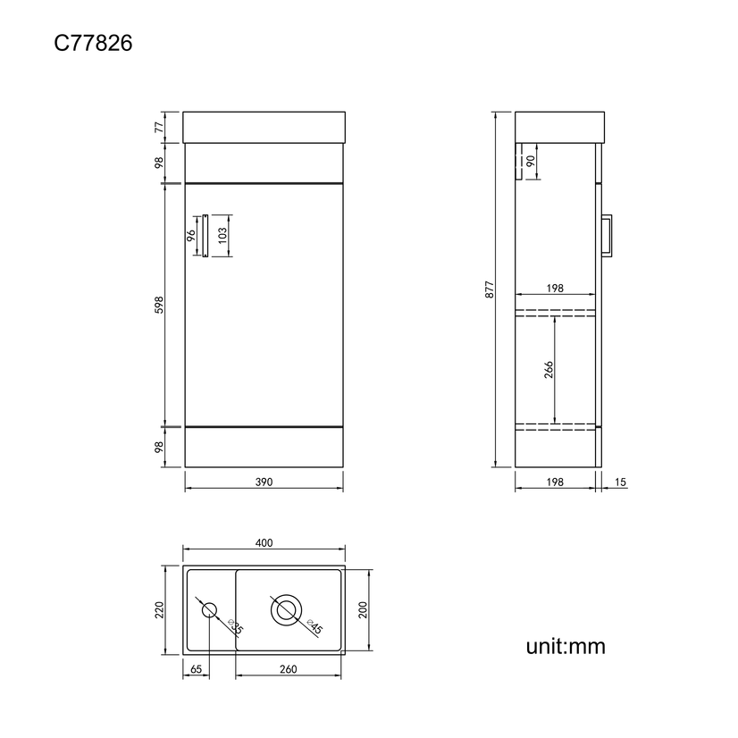 Quartz Stone Grey Cloakroom Floor Standing Basin Vanity 400mm - Black Accents