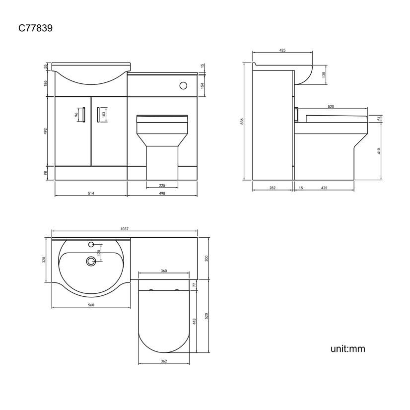 Quartz Stone Grey Combination Vanity Basin and Denver Toilet 1050mm - Black Accents
