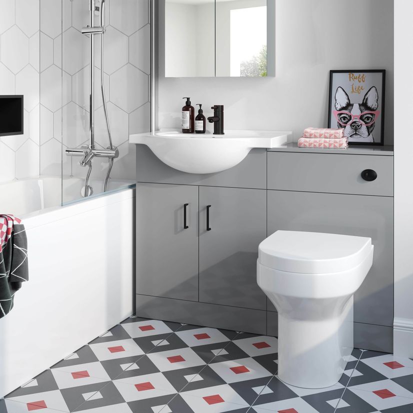 Quartz Stone Grey Combination Vanity Basin and Denver Toilet 1150mm - Black Accents