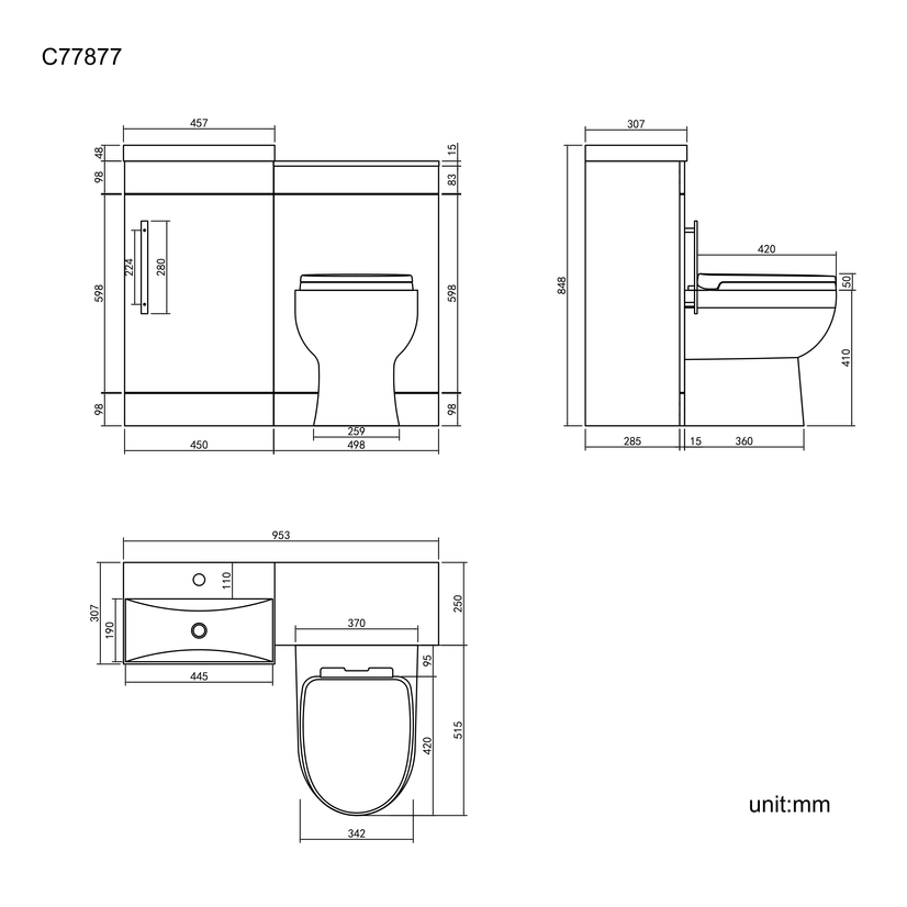 Avon Gloss White Combination Vanity Basin and Seattle Toilet 950mm