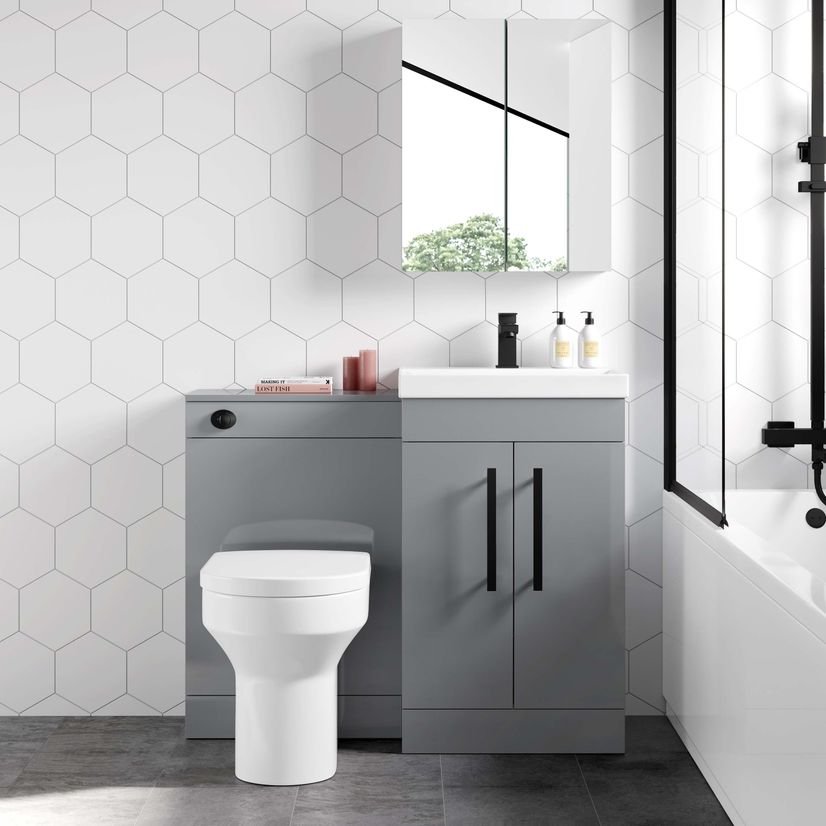 Avon Stone Grey Combination Vanity Basin and Denver Toilet 1000mm - Black Accents