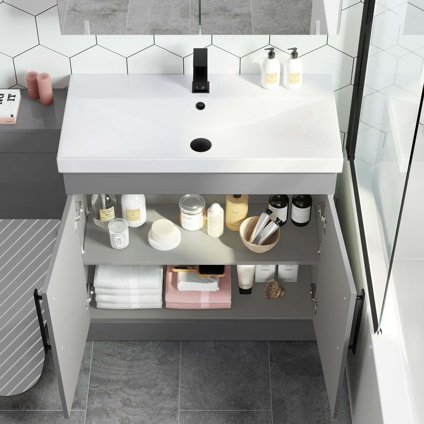 Avon Stone Grey Basin Vanity and Back To Wall Unit 1300mm - Black Accents