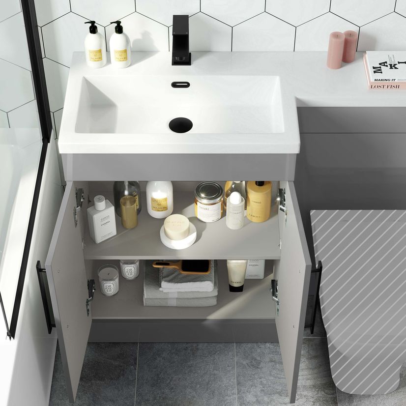 Avon Stone Grey Basin Vanity and Back To Wall Unit 1100mm - Black Accents - Left Handed