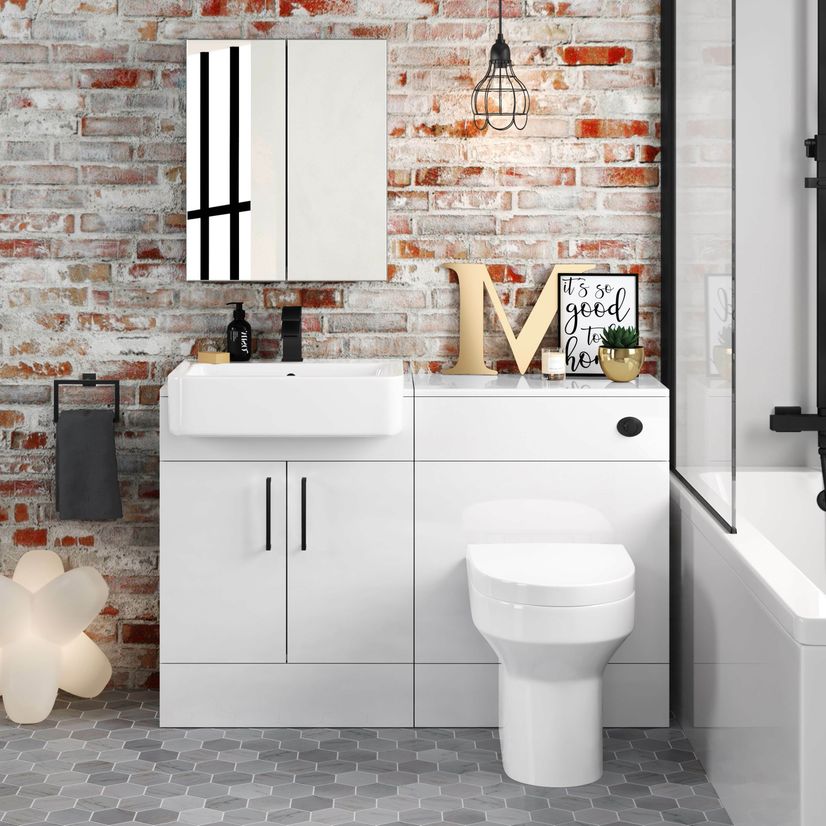 Harper Gloss White Combination Vanity Basin and Denver Toilet 1200mm - Black Accents