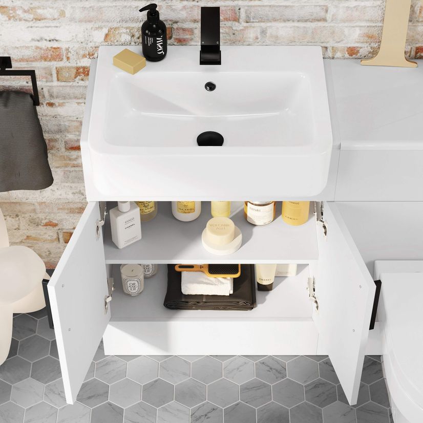 Harper Gloss White Combination Vanity Basin and Denver Toilet 1200mm - Black Accents