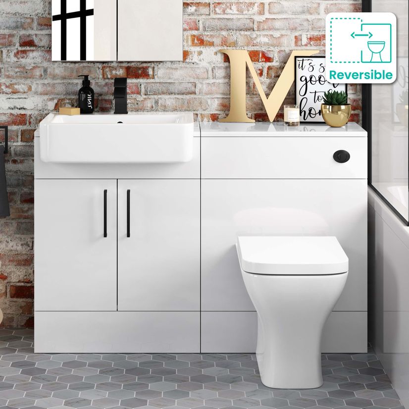 Harper Gloss White Combination Vanity Basin and Atlanta Toilet 1200mm - Black Accents