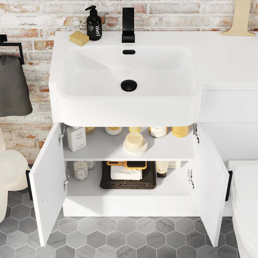 Harper Gloss White Combination Vanity Basin and Seattle Toilet 1200mm - Black Accents - Left Handed