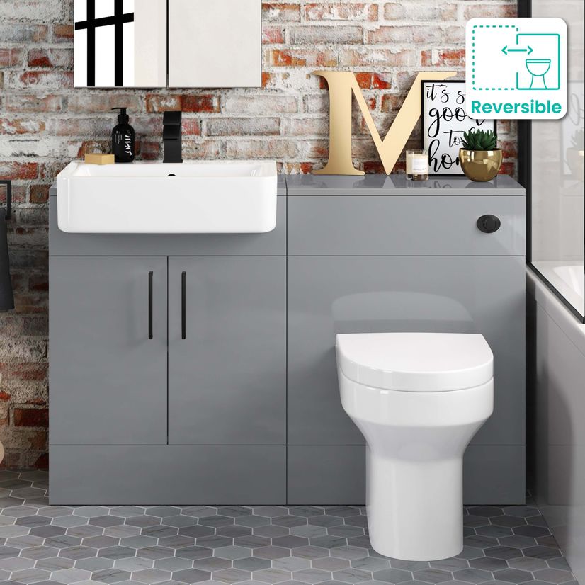 Harper Stone Grey Combination Vanity Basin and Denver Toilet 1200mm - Black Accents