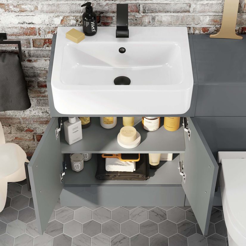 Harper Stone Grey Combination Vanity Basin and Denver Toilet 1200mm - Black Accents