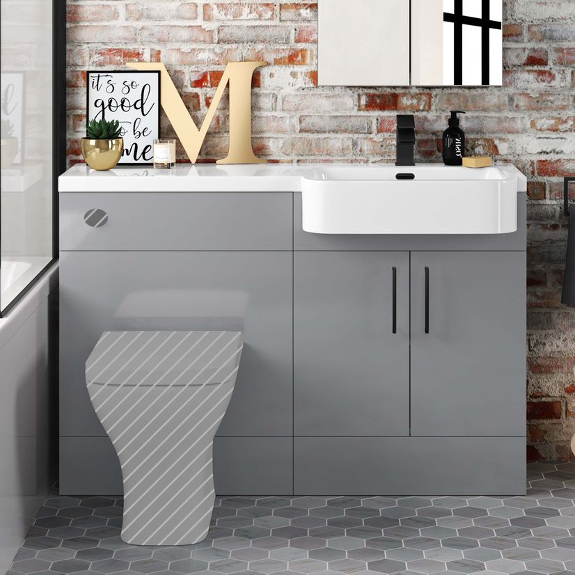 Harper Stone Grey Basin Vanity and Back To Wall Toilet Unit 1200mm - Black Accents - Right Handed